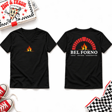 Load image into Gallery viewer, Bel Forno unisex V-neck — centered front flame and full back logo
