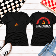 Load image into Gallery viewer, Women's V-neck Bel Forno tee front/back
