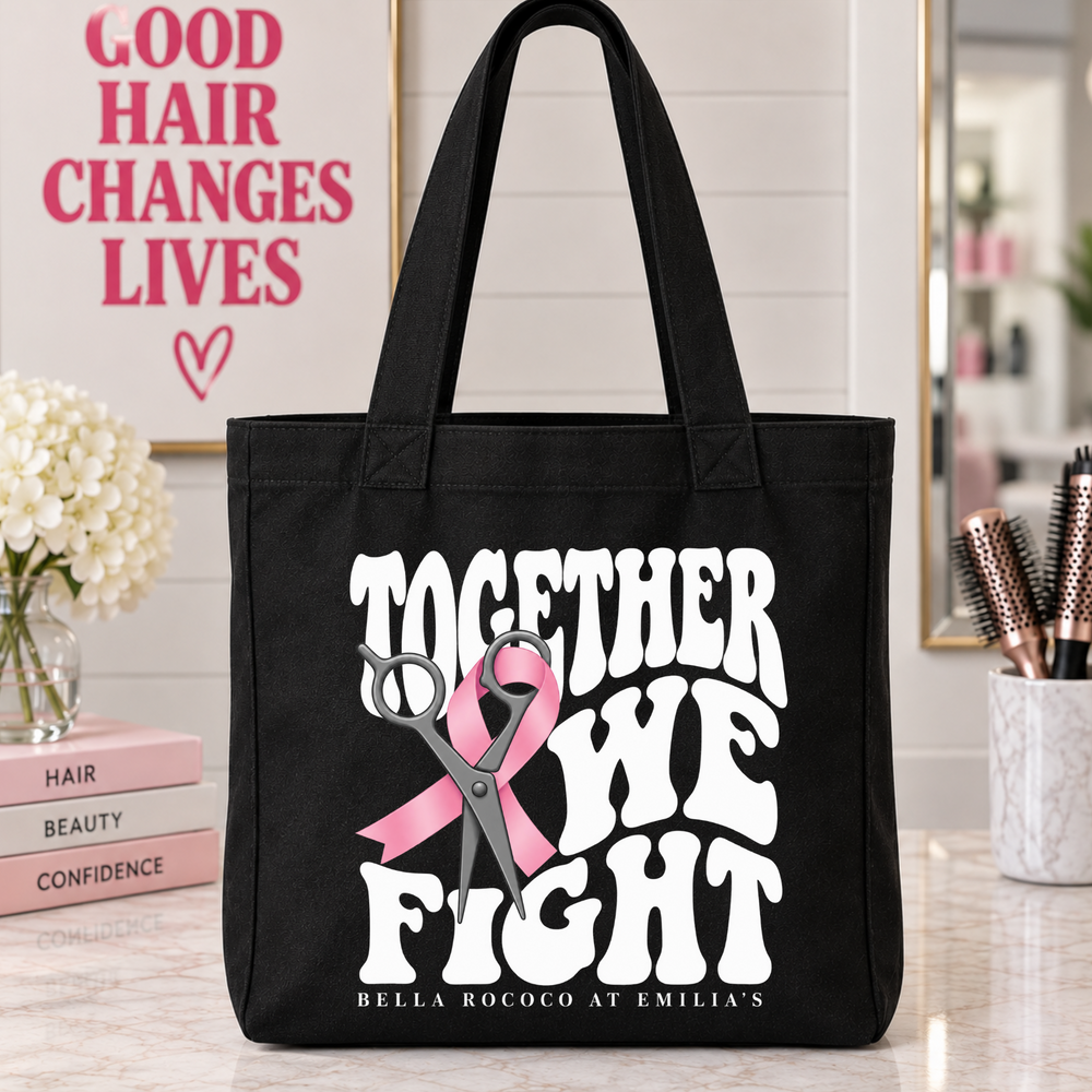 Bella Rococo Together We Fight black tote supporting Bosom Buddies Foundation
