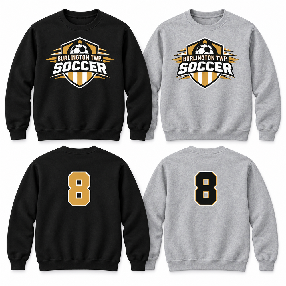 Burlington Township Soccer United crewnecks in Black and Sport Grey