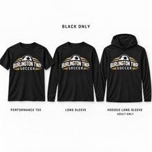 Load image into Gallery viewer, Black Game Day performance tee and long sleeve for youth and adults; hooded long sleeve for adults only
